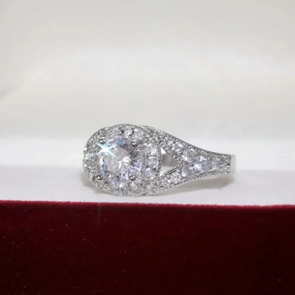 🌸Round Shiny CZ Noble Silver Wedding/Engagement Ring for Women, K808 - Picture 7 of 10